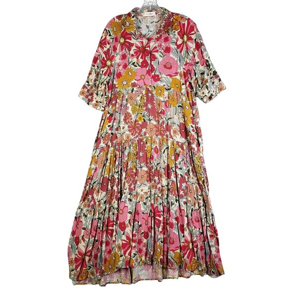 Natural Life Rebecca Tiered Floral Maxi Dress Women’s Size Large L Multicolor - Picture 3 of 11